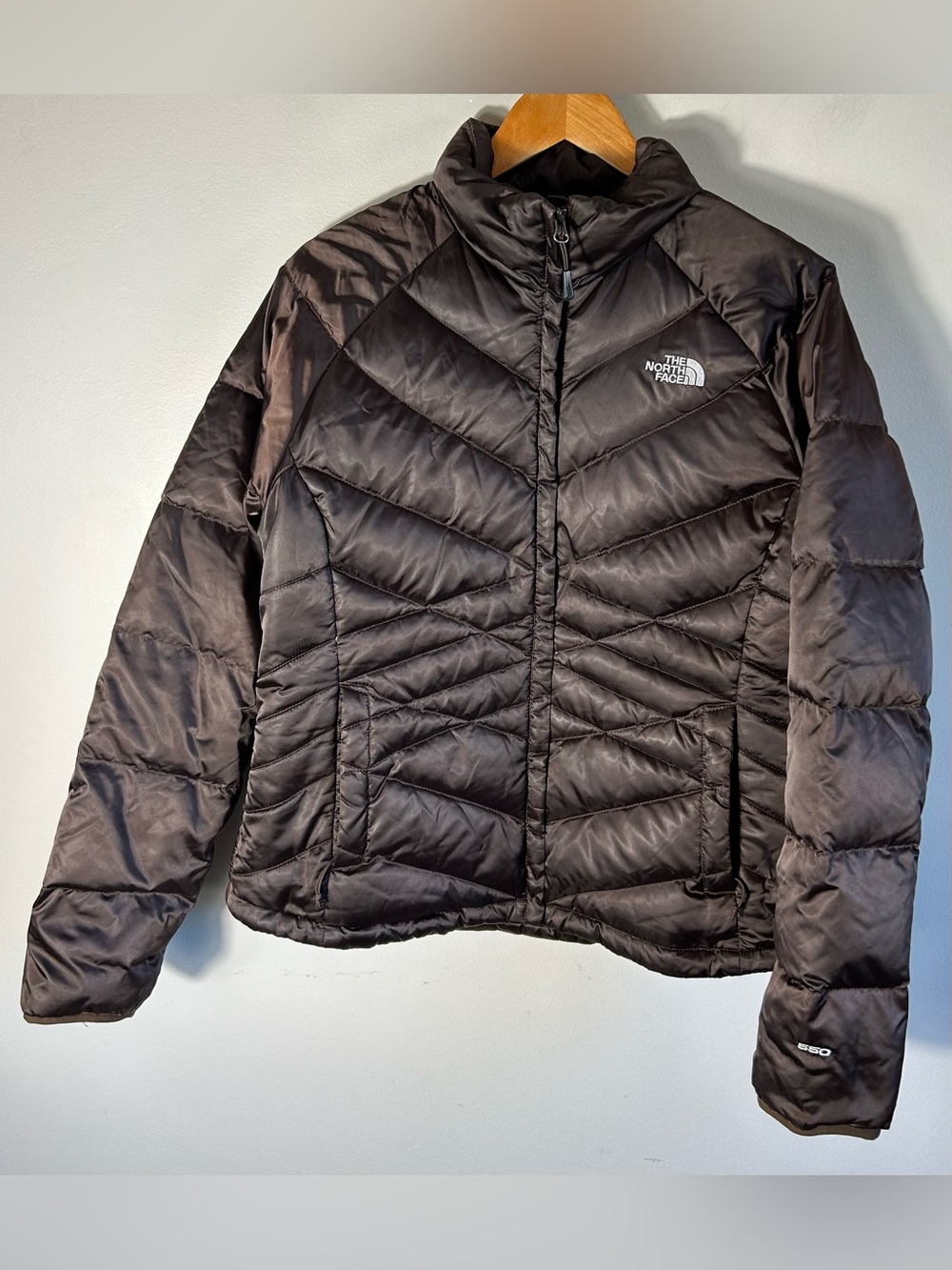 The North Face 550 Goose Down Fill Puffer Jacket Womens L Aconcagua Coat Brown